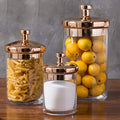 Glass Apothecary Cookie Jar Set with Copper Lids - Clear / Copper - Kitchen & Bathroom Storage