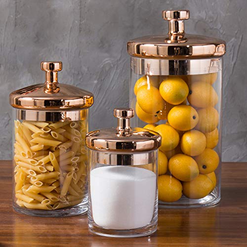 Glass Apothecary Cookie Jar Set with Copper Lids - Clear / Copper - Kitchen & Bathroom Storage