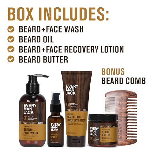 Every Man Jack Sandalwood Beard Care Kit for Men | Complete Grooming Gift Set