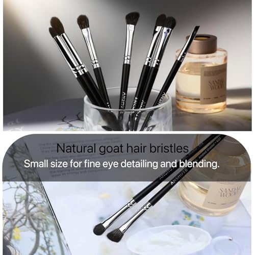 7-Piece Natural Goat Hair Eye Makeup Brush Set with Handle Labels