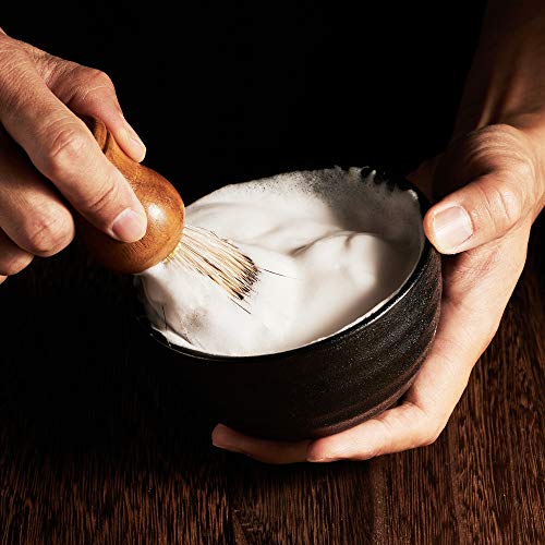 Vintage Design Handmade Pottery Shaving Bowl Thicken Ceramic Soap Dish Black 4.5" (Black)