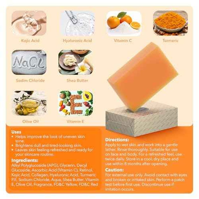 Kojic Acid Complexion Brightening Soap Bar with Vitamin C, Turmeric, Retinol, Collagen & Hyaluronic Acid ? Brightening Face & Body Soap ? Supports Brighter Skin, Even Skin Tone ? 3 Pack