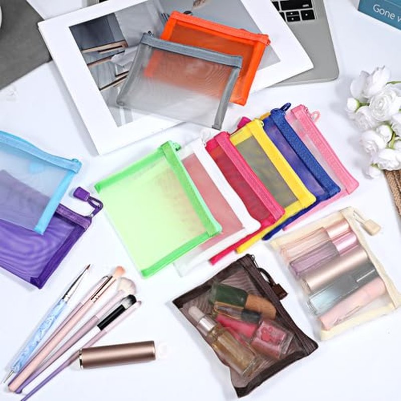 24 Pack Mini Zipper Mesh Bags,5.12 * 3.94inch Mesh Bag Small Zipper Pouch Mini Zippers Pouch Nylon Meshs with Zippers Cosmetic Bag Lipstick Coin Purse for Women Purse Beauty Travel