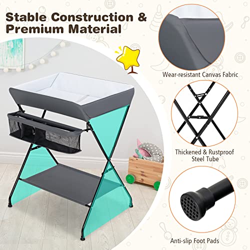 Portable Baby Changing Table with Storage & Safety Belt - Dark Gray