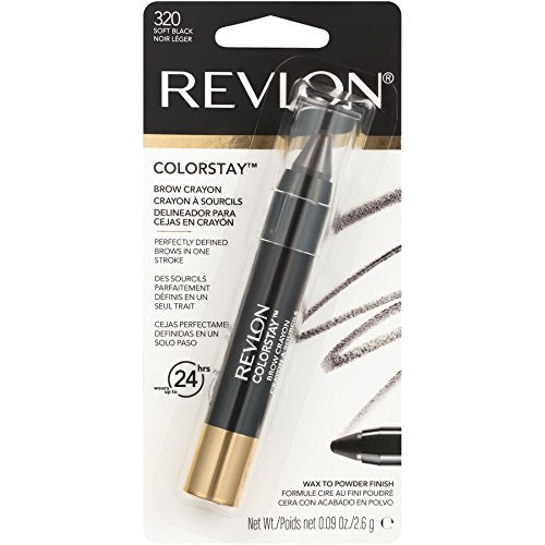 Revlon ColorStay Brow Crayon Soft Black - Longwear Eyebrow Pencil with Buildable Color