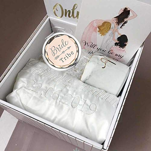 Pack of 7 Compact Pocket Makeup Mirrors Set Include 1 Bride to Be Mirror and 6 Bride Tribe Mirrors Bachelorette Party Bridesmaid Proposal Gifts(Champagne)