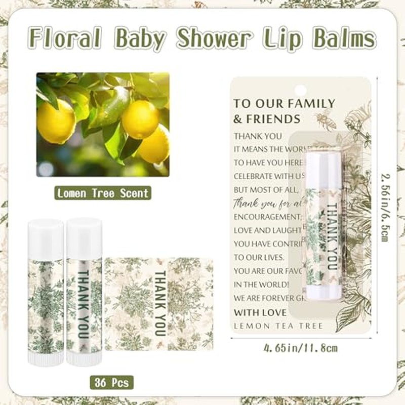 36 Pcs Green Chinoiserie Wedding Favor Gift for Guests Lip Balm Lemon Tea Tree Scent Baby Shower Favors for Gender Reveal Games Prizes Bridal Shower Party Supplies