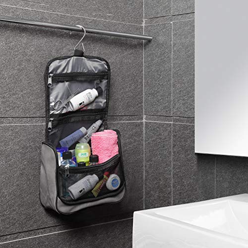 Lewis N. Clark Brushed Twill Hanging Toiletry Kit Bag for Travel Accessories, Shampoo, Cosmetics + Personal Items, Gray