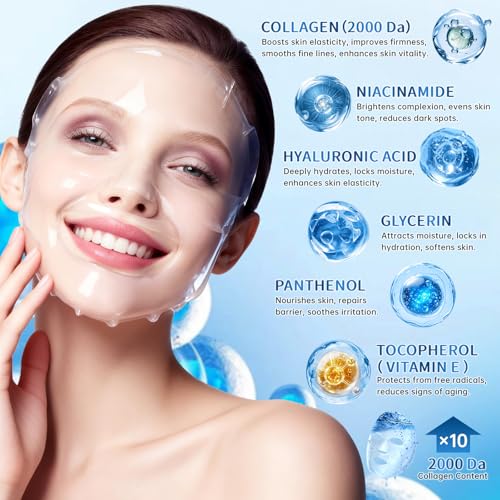BECHOICEN Collagen Skincare Set for Women – Blue 7-Piece Face Care Kit with Cleanser, Toner, Serum, Eye Cream, Face Cream & Masks – Hydrating & Firming Routine