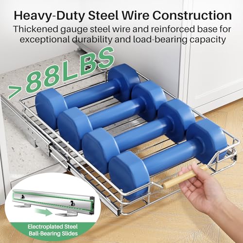 Chrome 18W x 21D Heavy Duty Under Cabinet Pull Out Organizer with Full-Extension Drawers - 1-Tier