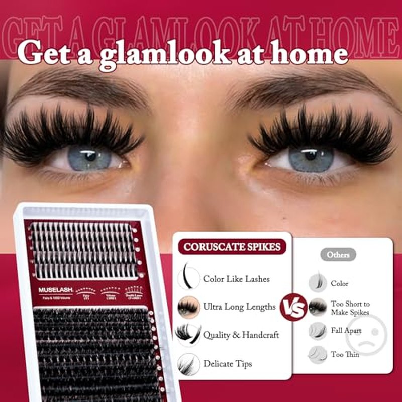 280PCS Lash Clusters Set-100PCS Spiky (12-20mm)+180PCS Volume Eyelash Extension(8-18mm), Individual Lashes with Glue & Tweezers, DIY Lash Extension Kit for Mega Volume & Spiky Look