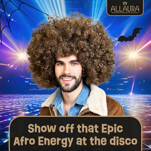ALLAURA Women's Jumbo Afro Kinky Curly Brown Wig - Large Bouncy Natural Look, Variation 26 Brown