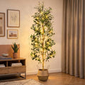 7ft Artificial Olive Tree Indoor Faux Plant with White Planter & LED Lights
