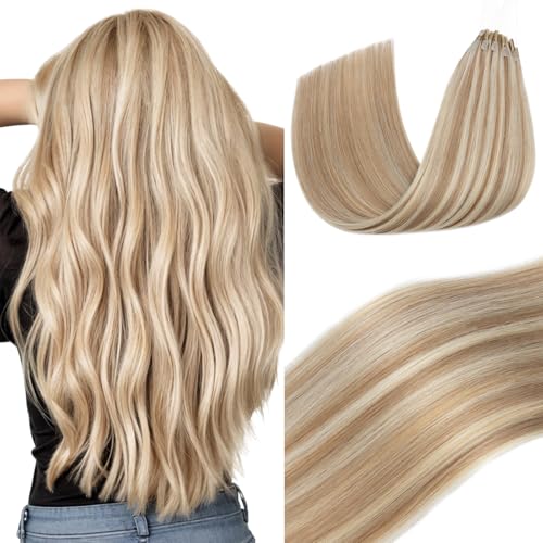 Elailite 14 Inch Human Hair Extensions Golden Brown & Bleach Blonde U Tip Keratin Bond
