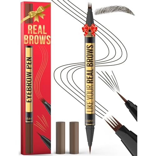 Microblading Eyebrow Pen - 2-in-1 Dual-Ended Eyebrow Pencil with Micro-Fork Tip & Precise Brush-Tip for Natural, Long Lasting Brows - Dark Brown