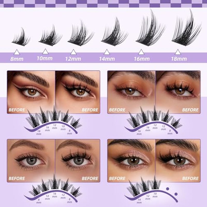 B&Q Manga Lash Clusters Kit 8-18mm California Sunset Lash Clusters 0.2mm Ultra-Thin Band Eyelash Extension Kit Spike Eyelash Clusters Waterproof DIY Lash for Beginners at Home(KIT-Anime 01)