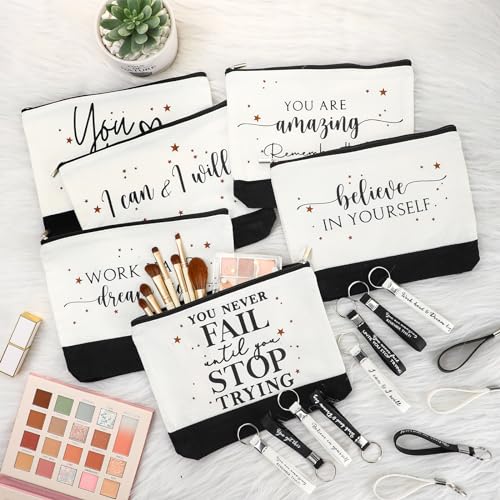 Sanwuta 48 Pcs International Womens Day Gifts for Women Makeup Bags Employee Appreciation Cosmetic Bags Canvas Keychains Appreciation Gifts for Coworkers Nurse Team Staff Volunteer(Stylish)
