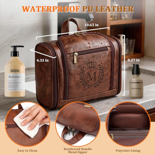 Personalized Men’s Travel Toiletry Bag - Cognac, Custom Initials, M