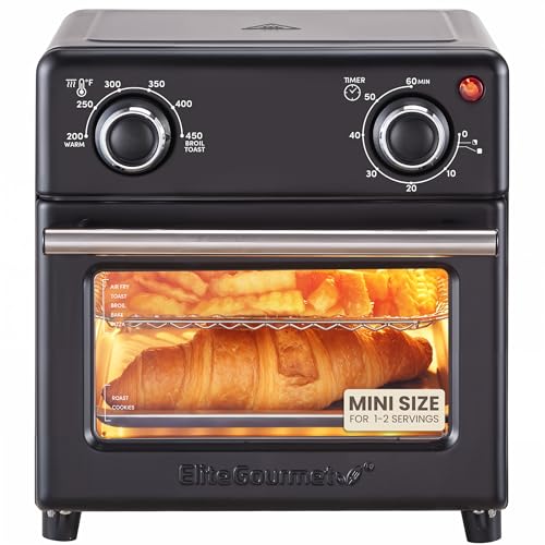 Elite Gourmet 8.5Qt Compact Air Fryer Oven - Black, Adjustable Controls