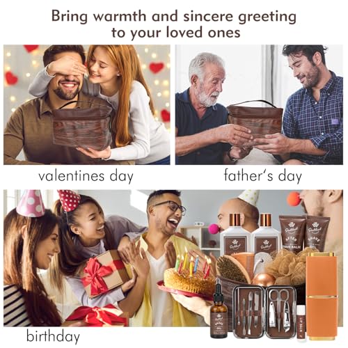 Men's Spa & Grooming Gift Set with Sandalwood & Cedarwood, Leather Bag
