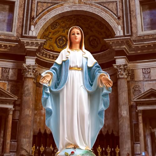 HOLLOII 19 Inch Virgin Mary Statue Blue Hand-Painted Our Lady of Grace Religious Figurine for Prayer & Home Decor