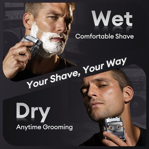 Mini Electric Shaver for Men - Retro Record Player Design, Black, Waterproof, Portable