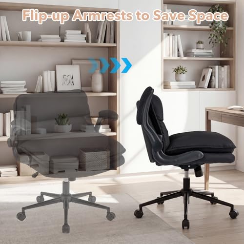 Charcoal Black GIANTEX Criss Cross Office Chair with Flip-Up Arms, Adjustable Height