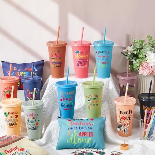 Pickmesh Teacher Appreciation Gift Set with Morandi Inspirational Straw Cup 24oz & Accessories