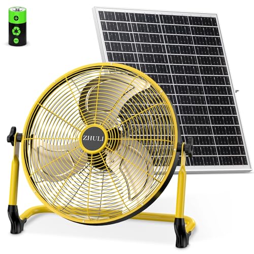 ZHULI 14" Solar Fan, Rechargeable Battery Operated Floor Fan