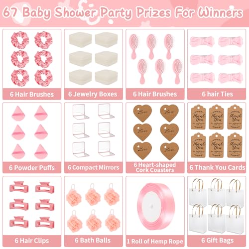 Pink Baby Shower Prize Set for Game Winners - 67 Pieces Gift Bag & More