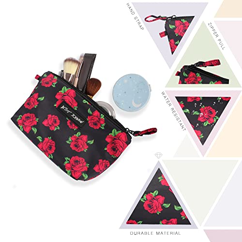 Betsey Johnson 8.5 Inch Zipper Cosmetic Pouch Small Toiletry Bag?Lightweight Durable Polyester Organizer with Inner Zipped Pocket Good For Makeup Accessories and Travel Needs (Covered Rose)