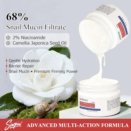 aobenz Snail Mucin Moisturizer - Snail Mucin 68%, Niacinamide 2%, Hyaluronic Acid | Firming & Hydrating Night Cream for Face, Neck | Anti Wrinkle, Tightening, Repair |For All Skin Types, 1.76FL(1PCS)