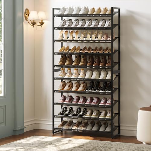 10 Tier Metal Shoe Rack - Black Shoe Organizer for Garage, Entryway, Closet