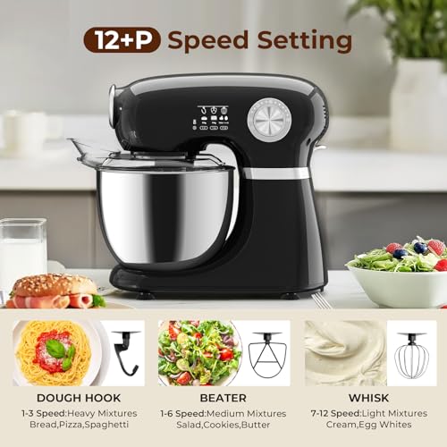 Electactic 5.3 Quart Electric Stand Mixer with 12 Speed - Black, New