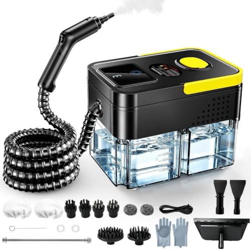 Portable Handheld Steam Cleaner 1.9 Qt with Digital Display Black & Yellow