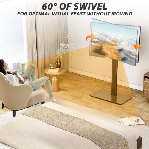 TAVR Swivel Floor TV Stand for 32-75 Inch TVs Up to 110 lbs, Black Glass Base, No Power Strip