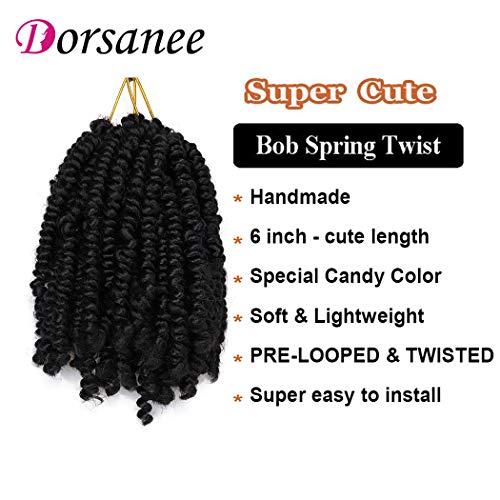 Dorsanee 6 Inch Short Bob Spring Twist Crochet Hair 6 Packs - 1B#