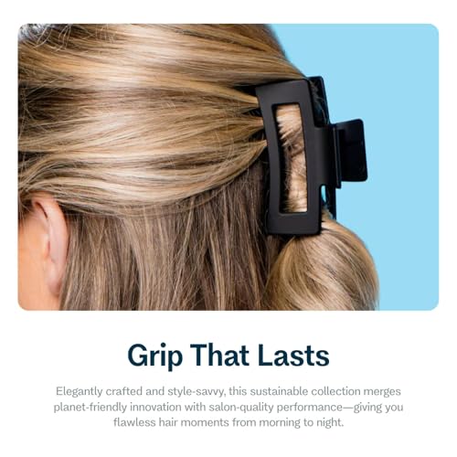 Gimme Beauty Rectangle Extra Grip Claw Clip - Double Teeth Accessory Set - Perfect for Medium Hair - Lasting Hold for Everyday Wear - Trendy, Non-Slip Cilp Duo for Women - Black & Tan, 2 Pack