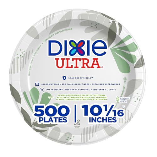 Heavy-Weight Paper Plates 10 Inch Pathways Botanical Design - 500 Count, Compostable, Microwave Safe, Strong & Sturdy