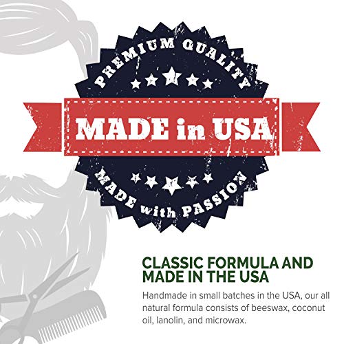Lucky Franc's Unscented Mustache Wax for Men. Strong Frim Hold Stache Wax For Men's Grooming. All Natural Scent Free Formula With Beeswax And Coconut Oil. USA Made Mustache Styling Wax 2 Ounces