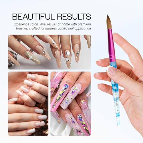 PANA Pure Kolinsky Nail Art Brush Size 10 - Round Pink Ferrule & White Swirl Blue Handle