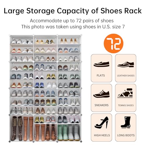 Large 72-Pair Shoe Rack Organizer - Tall & Expandable Closet Storage System