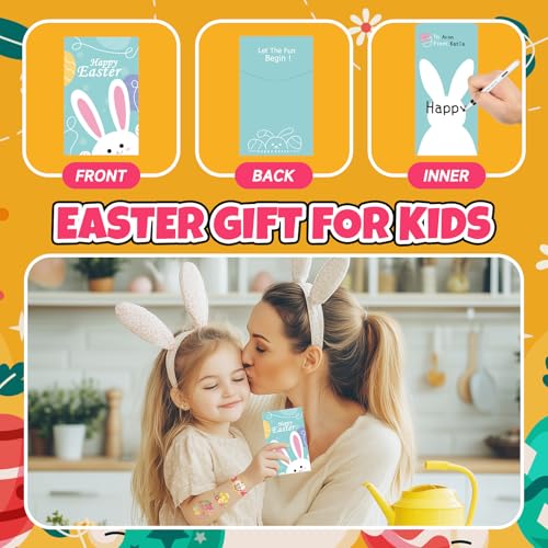 EMOME Easter Basket Essentials, 15 Sheets Easter Tattoos for Kids Bulk Tattoos Temporary for Easter Basket Stuffers Egg Fillers, Easter Decorations Party Favors Supplies Games for Boys Girls(Glitter)