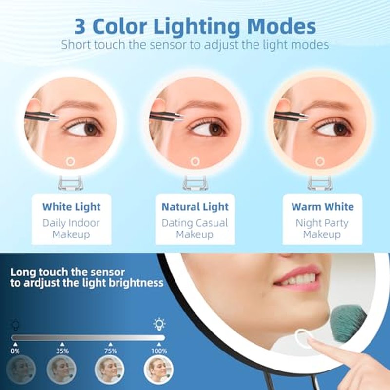 30X Magnifying Mirror with Lights, 6inch Makeup Magnified Mirror 30X Lighted Travel Magnification with 3 Suction Cups and 360¡Æ Adjustable Stand- Includes Tweezers & Scissors