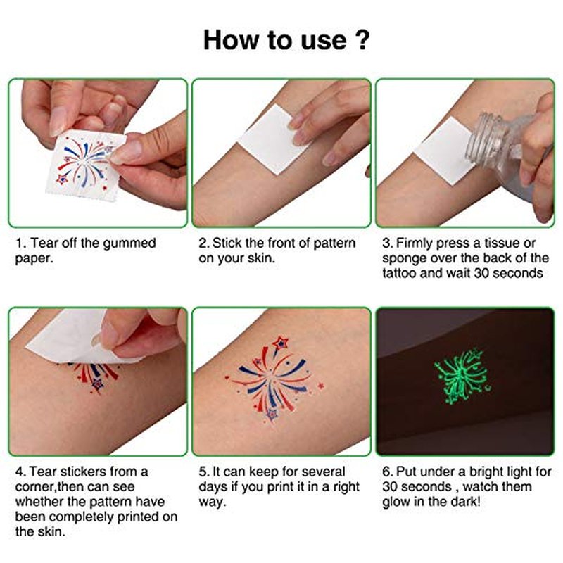 288PCS 4th of July Adult Patriotic Temporary Tattoos Glow in the Dark Body Decor 48 Designs