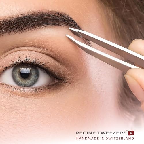 Regine Switzerland Silver Slant Tip Precision Eyebrow Tweezers - Professional Quality