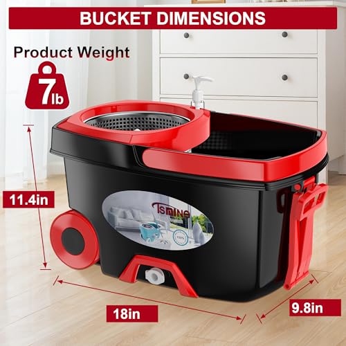RinseWise Large Spin Mop Bucket Set with Wringer & 6 Microfiber Heads, 2 Gal, Black - Includes 6 Mop Heads