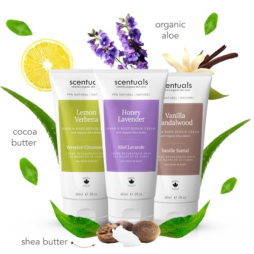 Scentuals Hand Cream Set of 3 with Shea, Cocoa, Argan & Almond Oils - Lemon, Lavender, Vanilla, 60ml