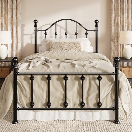 Twin Metal Bed Frame with Victorian Headboard & Footboard - Black, SHA CERLIN