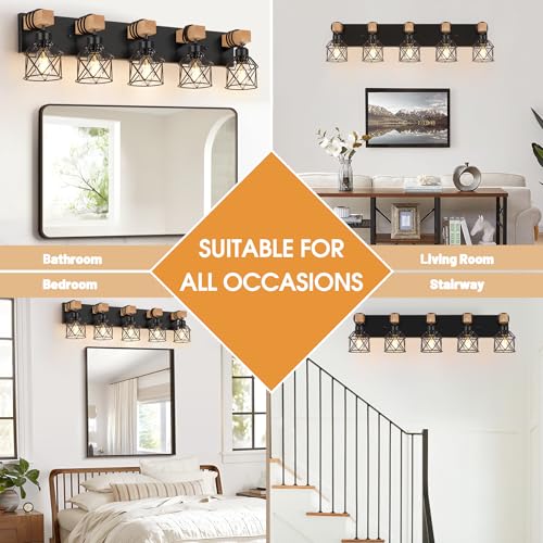 Farmhouse Style 5-Light Black Bathroom Vanity Light Fixture - Black / 5 Lights